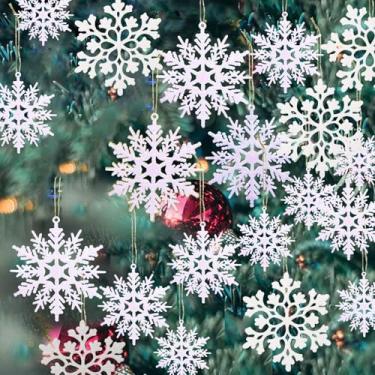Imagem de Pacote com 36 enfeites de floco de neve brancos de plástico, decorações de Natal e inverno, decorações de floco de neve para árvore de Natal do país das maravilhas de