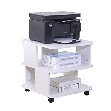 Imagem de FTOQWZXV Mesa de impressora multifuncional de madeira suporte de 2 níveis de armazenamento para fax, scanner, impressora, prateleira de armazenamento de material de escritório, suporte de impressora