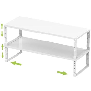 Imagem de Jojocross Organizador expansível empilhável para armário de cozinha, prateleira de balcão ajustável, bancada, despensa, armário, banheiro, quarto (2 pacotes/branco/médio)