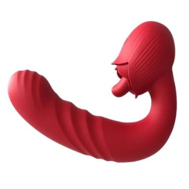 Imagem de Vibrador Rose 9 Vibrações Com Língua Estimuladora E Penetrador Vai E Vem Prazer Duplo Estimulação Poderosa