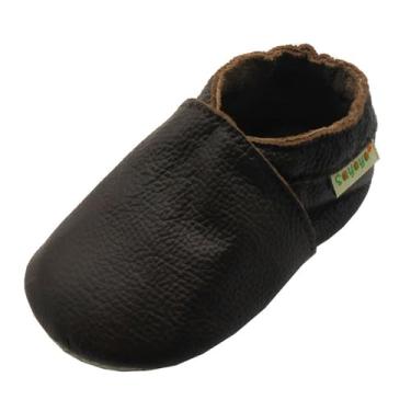 Imagem de Sapato infantil SAYOYO de couro para bebês com sola macia Prewalkers cinza escuro, Dark Brown, 6-12 Months Infant