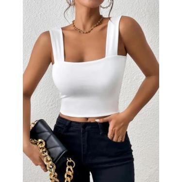 Imagem de Top Cropped Feminino Branco e Preto - Decote Quadrado, Sem Mangas, BR-