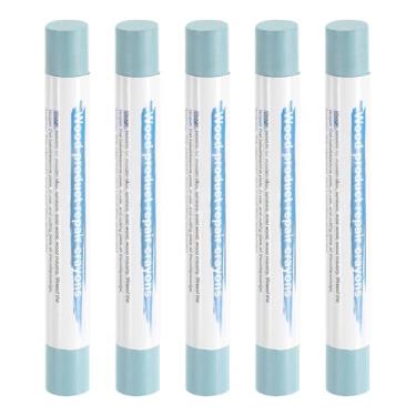 Imagem de HARFINGTON 5 peças de bastões de enchimento de madeira, cera de madeira, retoque de móveis, gizes de cera para reparo de móveis para madeira, azul claro