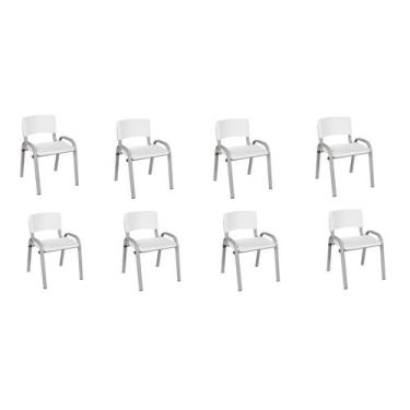 Imagem de Kit 8 Cadeira Iso Infantil Creche, Escola Base Cinza Branco - LAURALAN