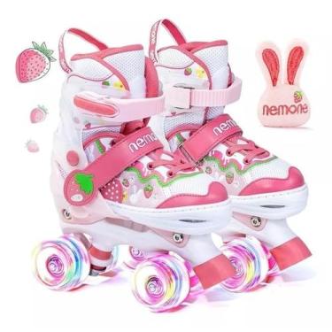 Imagem de Patins Quad Ajustável Morango Rodinhas Led Kit Proteção - IMPORT, 36-3