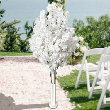 Imagem de Árvore de cerejeira artificial com suporte, decoração de árvore de flor de festa de casamento branca, árvore de flor eterna, guia de flores para decoração de festa de casamento (flores de cerejeira