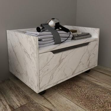 Imagem de Gabinete Para Banheiro 60cm Com 1 Gavetas Rodízio Bn3647 Mármore Branco