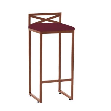 Imagem de Banqueta Alta Com Encosto Ema Balcão Bar Cozinha Bistrô Ferro Bronze Suede Bordô