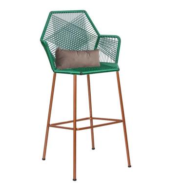 Imagem de Banqueta Alta Sttar Ferro Bronze Fibra Verde Almofada Sintético Bege - Amey Decor