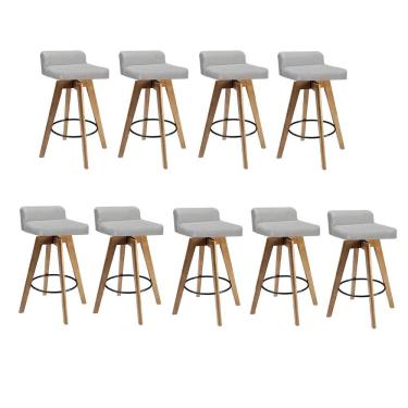 Imagem de Kit 09 Banqueta Alta Com Encosto Giratória Rute Cozinha Suede Bege - Amey Decor