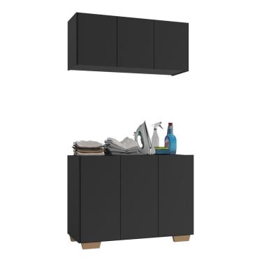 Imagem de Conjunto Lavanderia Multiuso Armário Aéreo E Balcão Mp5051 Preto natural