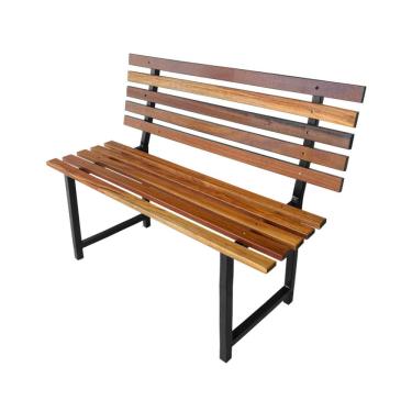 Imagem de Banco De Jardim Com Enconsto Estilo Industrial Madeira E Ferro 10 Ripas 1,50m Marrom