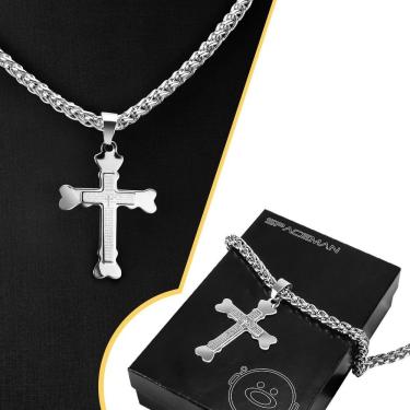 Imagem de Caixa + Corrente Aço Inox Prata + Cordão Prata Aço Inox Estiloso Moda Masculina Casual
