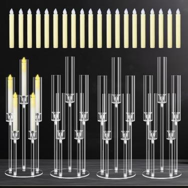 Imagem de Cheloment 4 conjuntos de peças centrais de candelabro acrílico de 5 braços para mesas, suporte de vela transparente de 68 cm para jantar de casamento e decoração de casa, castiçais com velas de LED