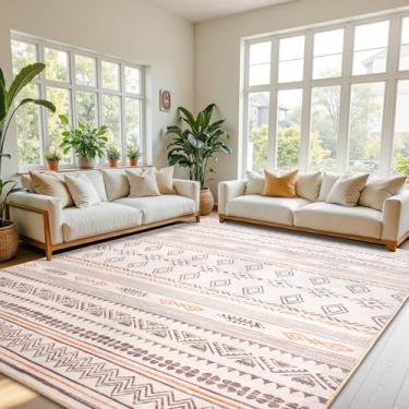 Imagem de Terrug Tapete Boho para sala de estar, laranja, 12 x 18 cm, lavável, com pelo baixo antiderrapante para quarto, tapete marroquino geométrico macio resistente a manchas para decoração de chão de sala