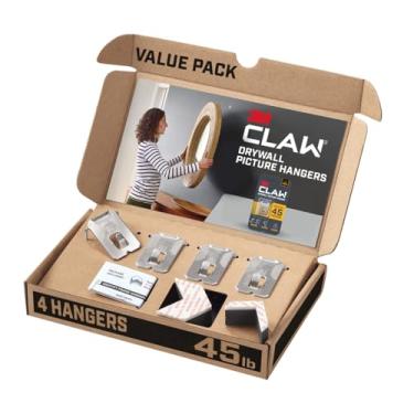 Imagem de 3M CLAW (TM) Cabide de drywall de 20,4 kg com marcadores pontuais, solução de suspensão pesada para decoração de quarto e decoração de escritório, incluindo espelhos ou arte grande – 4 unidades