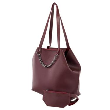 Imagem de Bolsa Feminina Sacola Corrente Mais Necessaire (Bolsa Saco Kiara - Vinho)