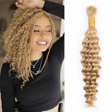 Imagem de B-fashion Cabelo Humano Trançado Para Tranças Boho, Loiro Mel, Ondas Profundas, 16" (1 Pacote), 50G, #27, Extensões Onduladas E Molhadas, Sem Trama