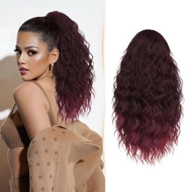 Imagem de Sidaila Extensão De Rabo Cavalo, 18" Com Cordão, Cacheado, Falso, Cavalo Ondulado, Extensões Cabelo, Presilha, Aplique Cabelo Para Mulheres - Preto A Bordô