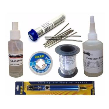 Imagem de Kit Salva Chip, Fluxo, Fio Solda, Malha Sugador
