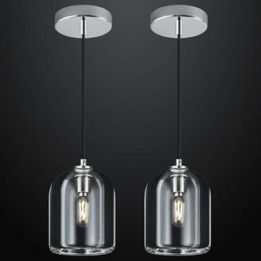 Imagem de LBSQJ Luminárias Pendentes Modernas Cromadas Para Cozinha, Ilha, Lustre De Teto, Cristal Ambientes Internos, Sala Jantar, Estar E Quarto (Pacote Com 2)