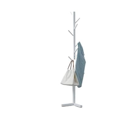 Imagem de Cabideiro para roupas, cabideiro e organizador de bolsas de bambu/madeira, com 8 ganchos e capacidade para 200 kg (Branco)