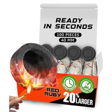 Imagem de Comprimidos de carvão multiusos – Comprimidos de carvão de luz rápida – Discos de carvão – Rolos de carvão de 40 mm – 100 briquetes de carvão – Queima lenta – Iluminação instantânea – Carvão de incenso