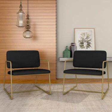 Imagem de Kit 2 Poltronas Estofadas Industrial Sintra Dourado/suede Preto - M.a 