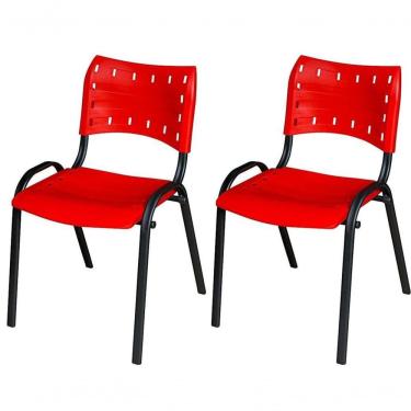 Imagem de Cadeira Iso Base Preto Escola, Escritório Vermelho- Kit 2 Un