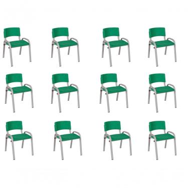 Imagem de Kit 12 Cadeira Iso Infantil Creche, Escola Base Cinza Verde Escuro