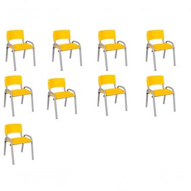 Imagem de Kit 9 Cadeira Iso Infantil Creche, Escola Base Cinza Amarelo