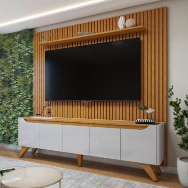 Imagem de Rack com Painel para TV Até 75 Polegadas Grécia Paris 4 Portas 1 Gaveta Off White/Naturallle - Mavaular