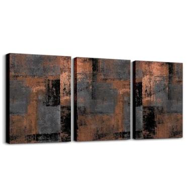 Imagem de Erosebridal Arte de parede retrô marrom cinza para quarto decoração de parede cinza preto para sala de estar, imagens de pintura abstrata, moda moderna decoração de casa impressões emolduradas 3 peças