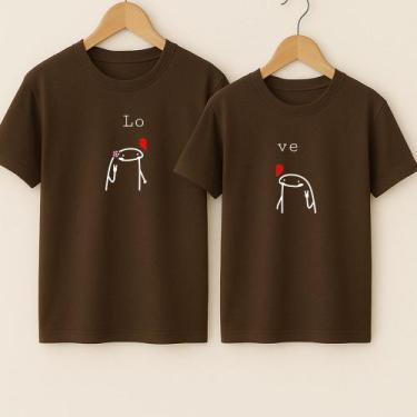 Imagem de Camiseta Algodão Estampa Florck Casal Love Metadinha Apaixonado Relaci
