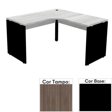 Imagem de Mesa de Escritório em L Pé Painel PE25 em MDP 155 x 155 x 60 cm Cor Walnut e Base Preta
