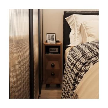 Imagem de Mesa De Cabeceira Estreita De Madeira Maciça Com Rodas Universais, Mesa De Cabeceira Moderna Para Sofá, Dormitório E Espaços Pequenos(Brown,11x15x20")