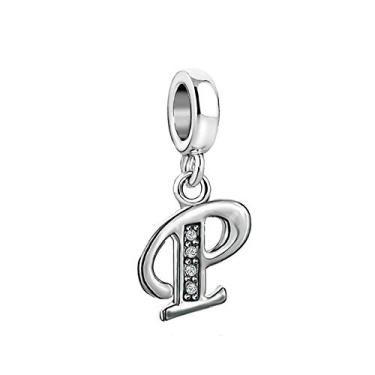 Imagem de MiiFort Pingente com letra P para pulseiras Pandora Charms para mulheres, nome família, alfabeto, prata, zircônia cúbica