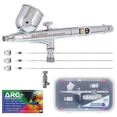 Imagem de Master Airbrush G233-SET Multi-Purpose Precision Dual-Action Gravity Feed Airbrush Professional Set, With All 3 Tip & Needles(.2,.3 & .5), and Now a (FREE) How to Airbrush Training Book to Get You Started, Published Exclusively By Master Airbrush.