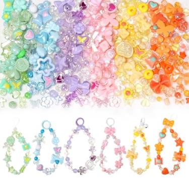Imagem de HSONAIGEE 300-360 peças de contas de acrílico para fazer pulseiras, 6 cores sortidas, berloques fofos, kit de fabricação de joias, flor, coração, gomas, urso, estrela, contas, para artesanato faça