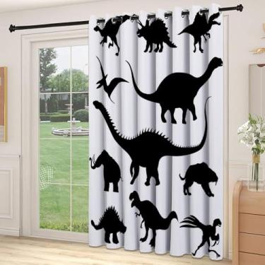 Imagem de Divisória de parede de cortina divisória de sala de dinossauro, várias silhuetas pretas de dinossauro, animais predadores de extinção jurássica, cortinas largas isoladas/cortinas de quarto (painel