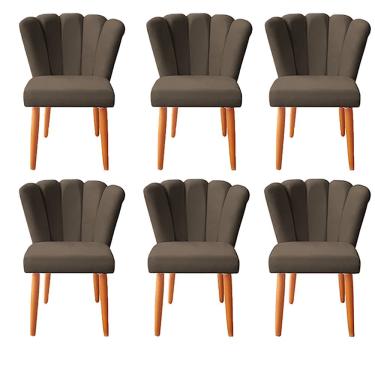 Imagem de Kit 6 Cadeiras Poltrona Sala de Jantar Penteadeira Reforçada Decorativa Pétala Suede