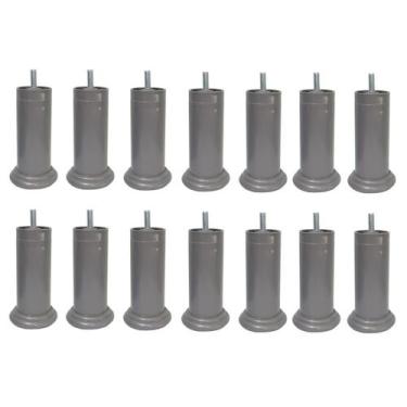 Imagem de Kit 14 Pe Cama Box Fixo Cinza 12cm Plástico Com Parafuso Central - Jth