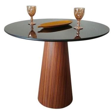 Imagem de Mesa de Jantar Cone 100 cm Base Madeira Pau Ferro Rajado Tampo Laca + 