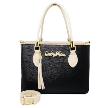 Imagem de Bolsa Feminina Tiracolo Transversal de Couro Sintético Pequena 26cm – Elegante, Casual e Executiva, com Alça Regulável (PRETO MARFIM)