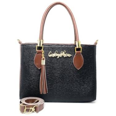 Imagem de Bolsa Feminina Tiracolo Transversal de Couro Sintético Pequena 26cm – Elegante, Casual e Executiva, com Alça Regulável (PRETO CARAMELO)