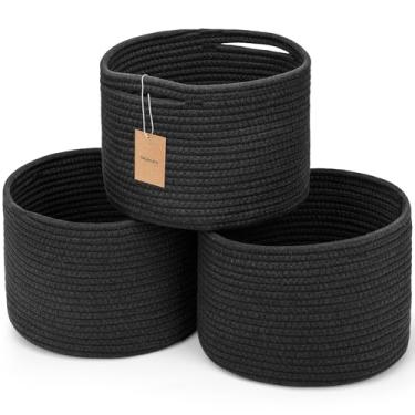 Imagem de Maxuni Cestas de corda pequenas para armazenamento, cestas vazias para presentes, cesta redonda fofa de tecido, cestas decorativas de 24 x 24 x 7 cm, caixas de armazenamento de cesta de brinquedo de