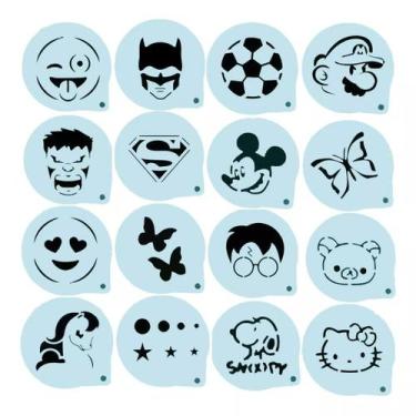 Imagem de 16 Stencil Rosto Facial Moldes Pintura 5cm Desenhos Infantil - Stencil