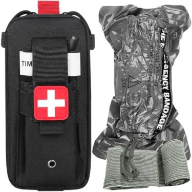 Imagem de Vviitop Bolsa de torniquete (bandagem israelense + bolsa IFAK), pequeno kit médico de trauma tático de primeiros socorros para acampamento e caminhadas (preto)