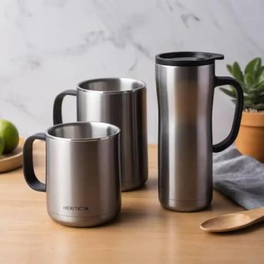 Imagem de Caneca Térmica Parede Dupla em Aço Inox Cinza 700ml com Tampa Hermética - Estilo Minimalista