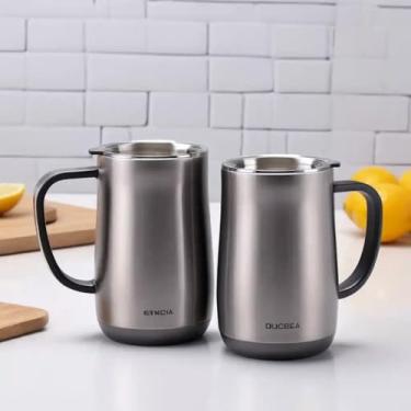 Imagem de Caneca Térmica Parede Dupla em Aço Inox Cinza 350ml com Alça Ergonômica - Estilo Minimalista